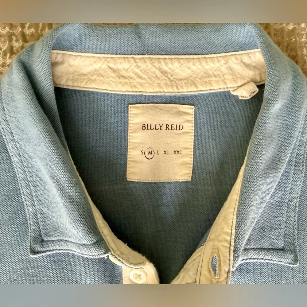 🥏⚡️Billy Reid Men’s Short Sleeve Polo Shirt | Medium | Faded Blue Cotton Piqué👕 - Picture 2 of 11